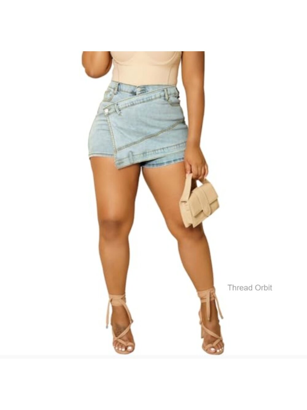 Women's Denim Skorts Asymmetrical High Rise Wrap with Pockets